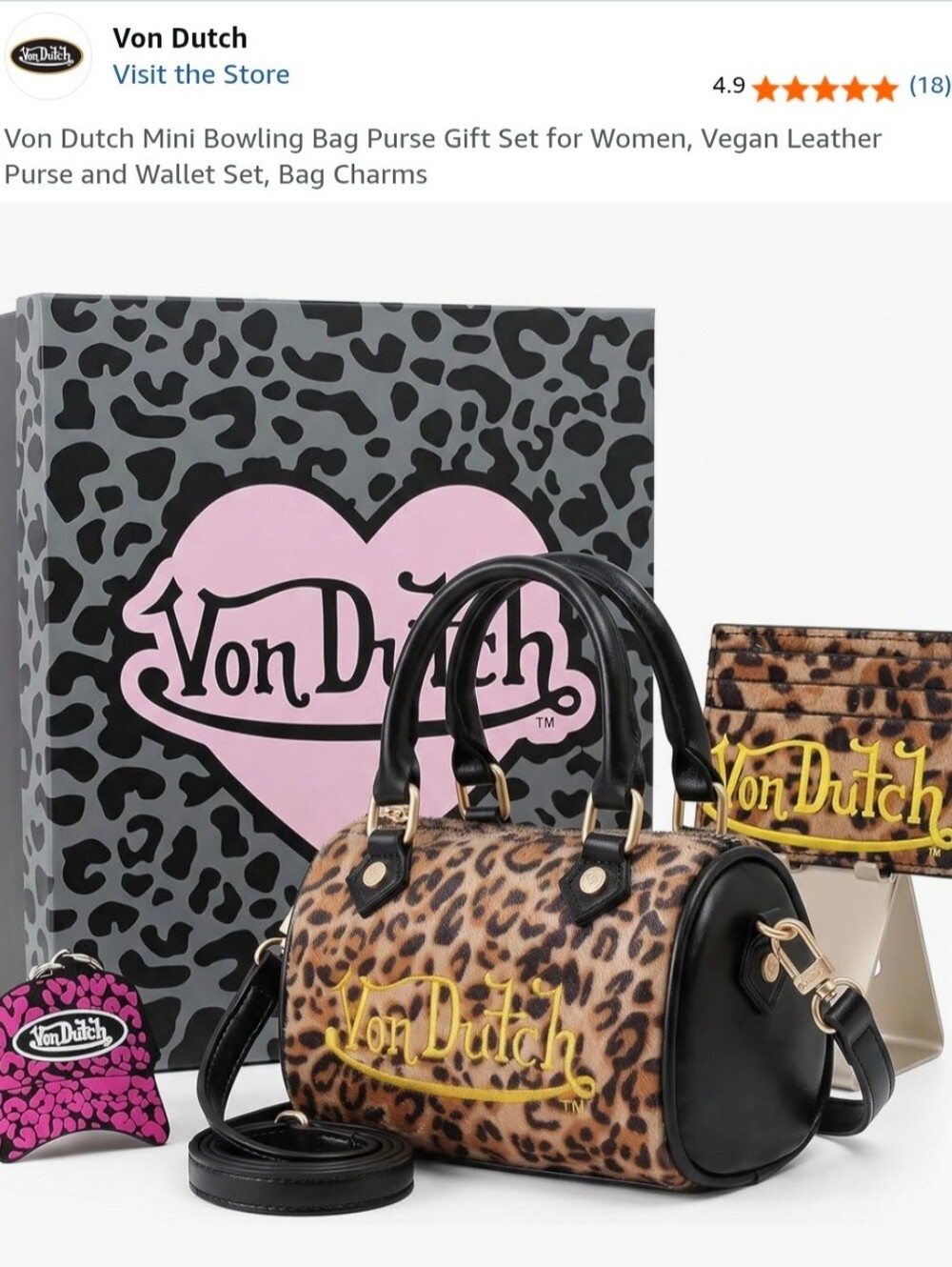 3-Piece Von Dutch Mini Bowling Purse Set - Includes Matching Waller & Keychain - Picture 12 of 15